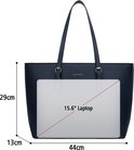 Sac fourre-tout bleu marine (44x29x13cm) avec un ordinateur portable de 15,6 pouces au premier plan.
