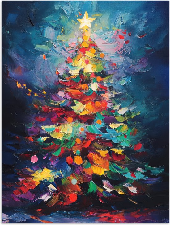Poster 90x120 cm - Kerstboom - Kerst - Abstract - Kleurrijk - Posters - Kamer decoratie - Wanddecoratie woonkamer - Kerstdecoratie voor binnen - Kerstversiering - Kerstmis versiering in huis - Christmas tree decorations