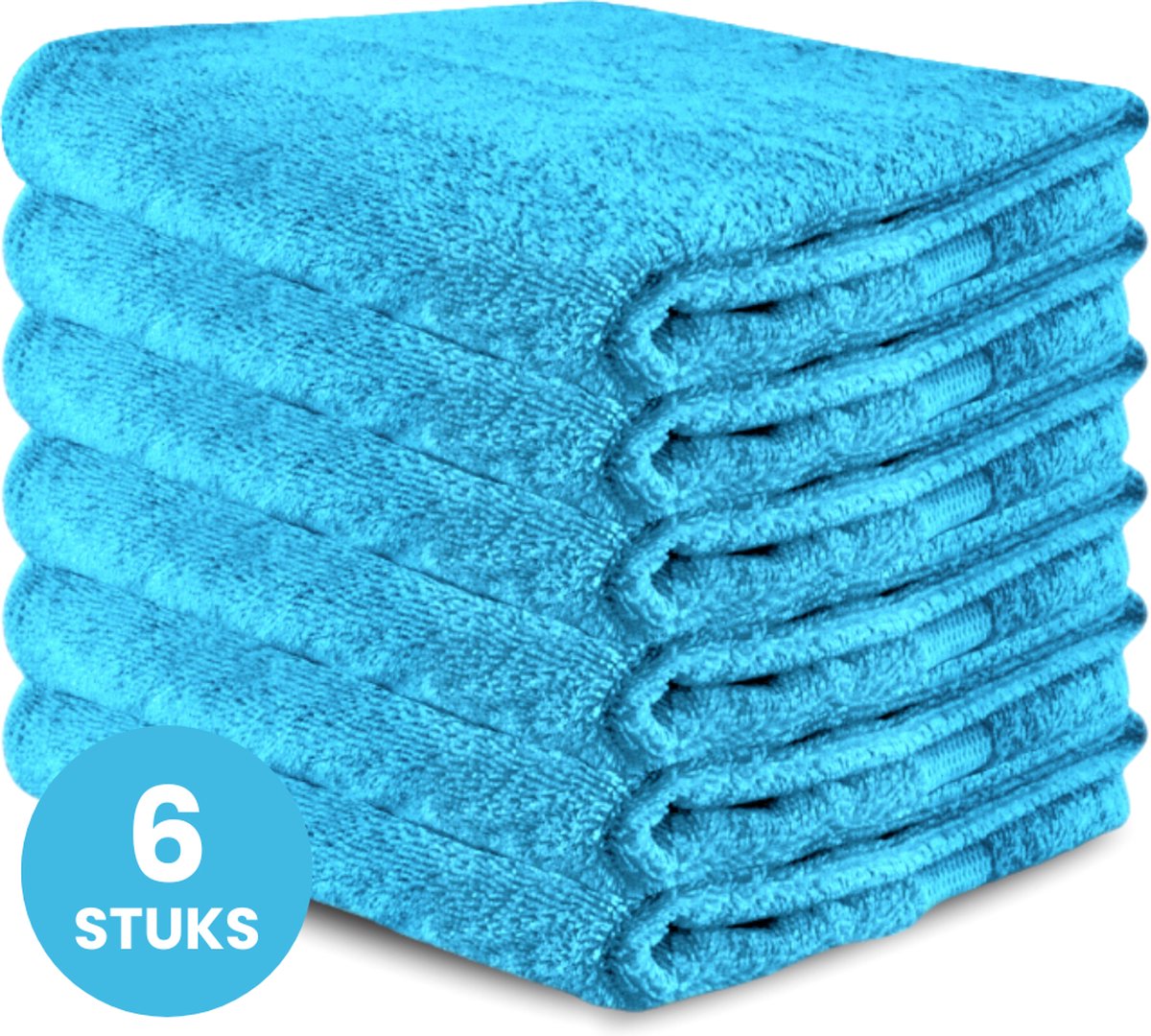 Funnies Badhanddoeken 6-Pack - Blauw - 70 x 140 cm - Set van 6 Stuks - 100% Katoen - 500 gram/m2 - Handdoek