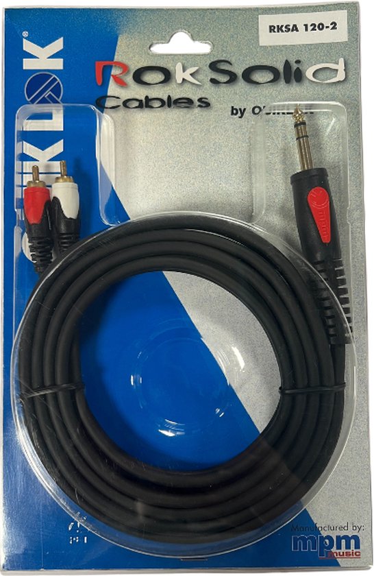 Quiklok Professionele Audio Kabel Stereo Jack naar RCA Tulp 2 Meter bol