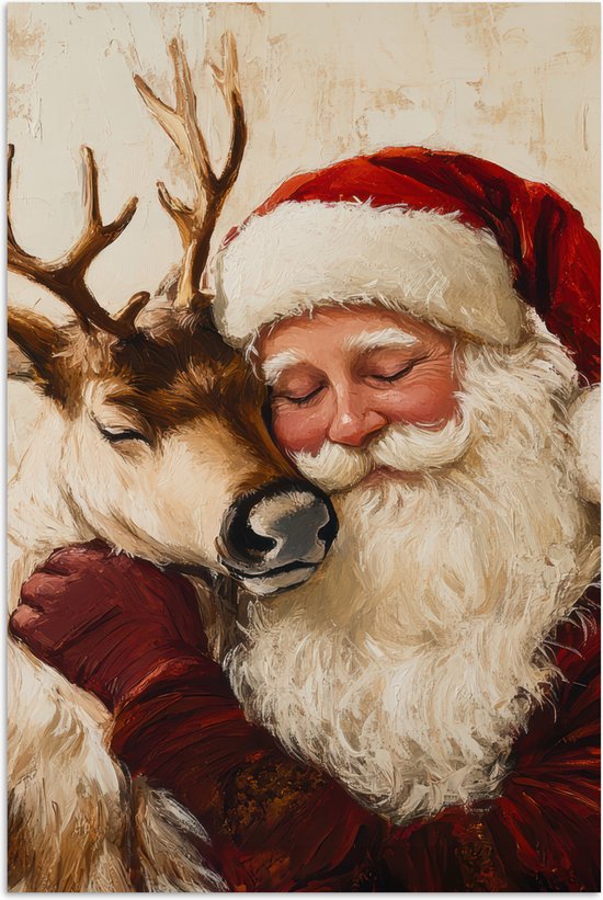 Poster 60x90 cm - Kerstman - Rendier - Kerst - Christmas - Posters - Kamer decoratie - Wanddecoratie woonkamer - Kerstdecoratie voor binnen - Kerstversiering - Kerstmis versiering in huis - Kerstaccessoires