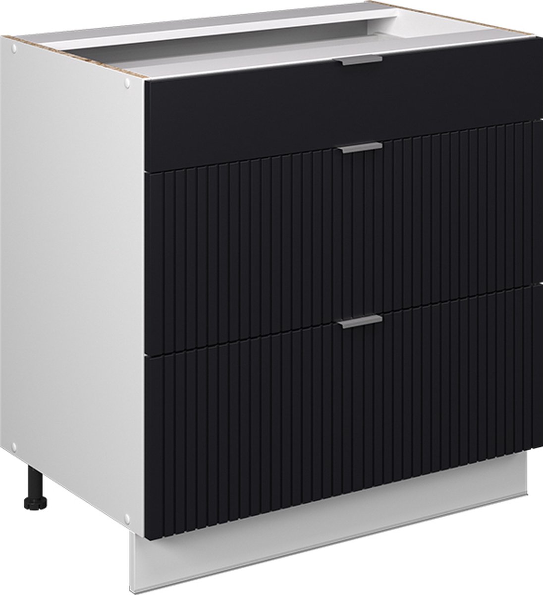 Vicco Fame-Line Keukenonderkast – 80 cm met 3 laden, WB Marmer Zwart gestreept