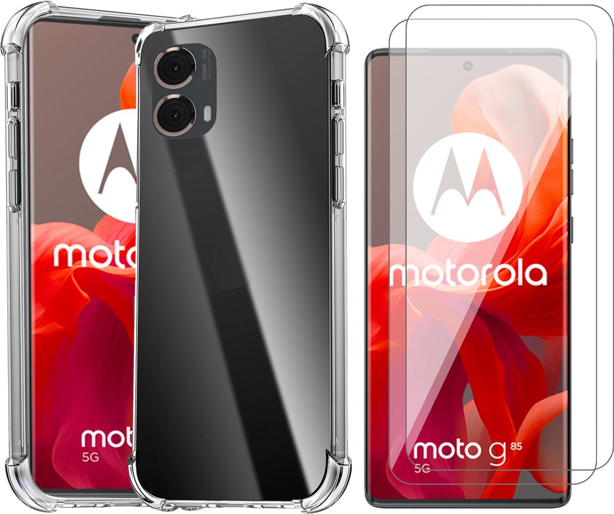 Hoesje geschikt voor Motorola Moto G85 - 2x Screenprotector Glas - Shockproof Transparant