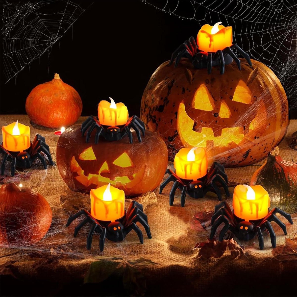 Spider Halloween Kaarslichten - Pompoen Spin Theelichtjes voor Binnen en Buiten Feestdecoraties