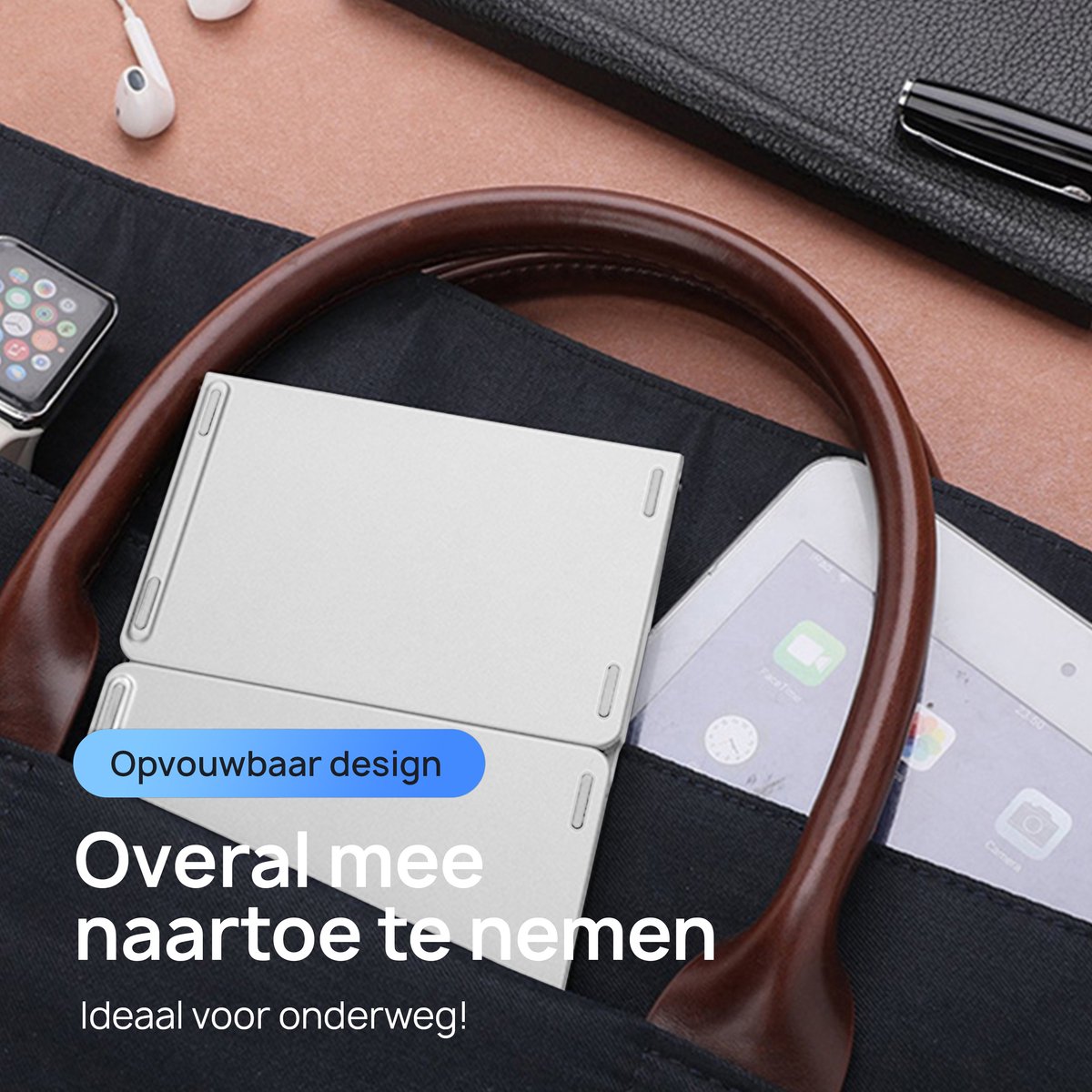 K&G® Opvouwbaar Toetsenbord - Groot Touchpad - Qwerty Toetsen - Oplaadbaar - Draadloos - Anti Slip Onderkant - Bluetooth - Foldable Keyboard - Licht Grijs thumbnail 6