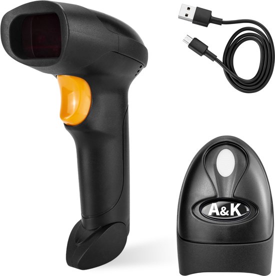 A&K USB Barcode Scanner - Plug & Play 1D WD Handscanner voor Snel en Betrouwbaar Scannen in Winkels en Magazijnen