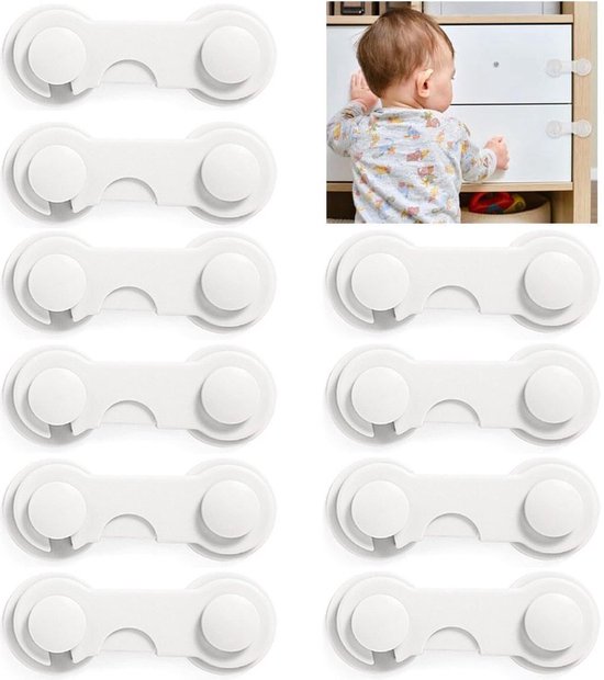 Nifkos Armoires avec serrure pour enfants - 10 pièces - Sécurité d'armoire pour Enfants - Crochets de sécurité - Serrure d'armoire - Serrures pour enfants - Sécurité des tiroirs