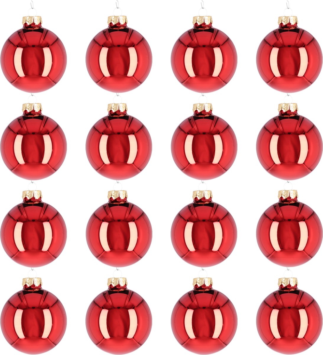 Glazen kerstballen - Set van 16 stuks/80mm - Luxe kerst decoratie - Sfeervolle kerstversiering voor in de kerstboom - Glas - Rood Glans