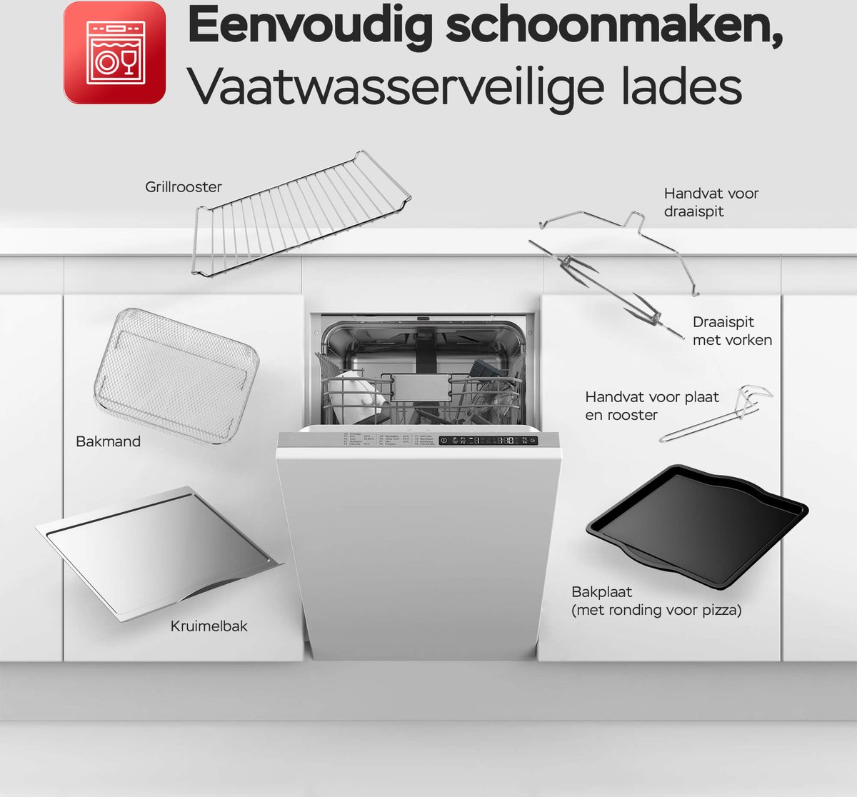 TurboTronic AF32DRD Airfryer XXL en Mini Oven – 32 Liter – Vrijstaande Oven – 12 Kookprogramma’s – 25° tot 230°C – Zilver – foto 7