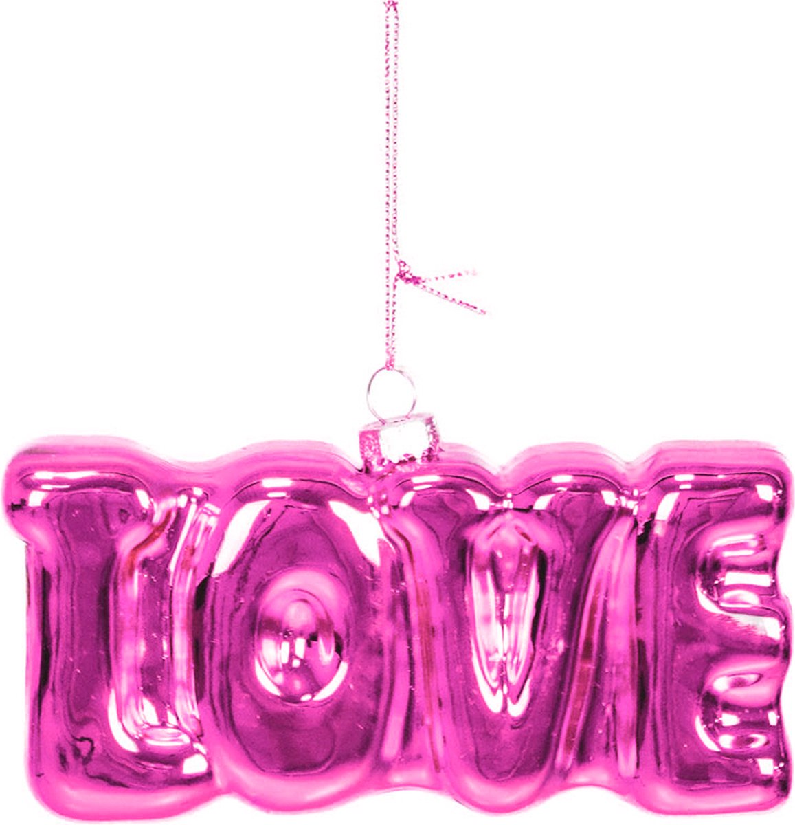 Housevitamin Kersthanger LOVE – Glas Roze – 14,5x3,5x7 cm – Trendy Glazen Kerstbal – Vrolijke Kerstversiering