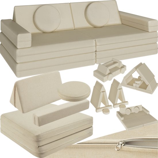 tectake® Speelbank Lilly – Kinderbank – Modulair peutermeubilair – Kinderstoel – Kinderfauteuil – Play couch – Kinderzetel – Bankje – Montessori speelgoed – Kindersofa – Slaapbank – 120cm – Beige