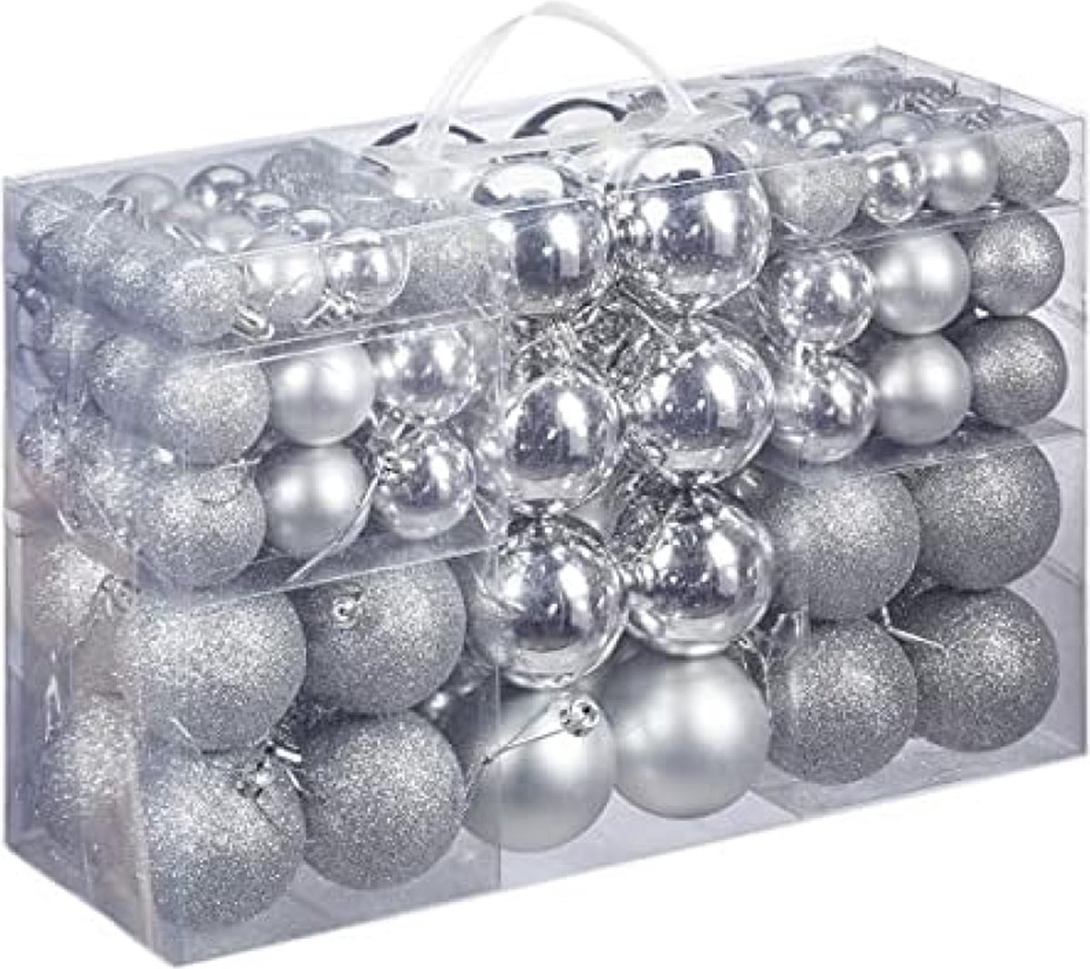 Kerstballen Set 100 stuks, Moderne Kerstboom Decoratie, Zilver, Kerstversiering, Diverse Maten