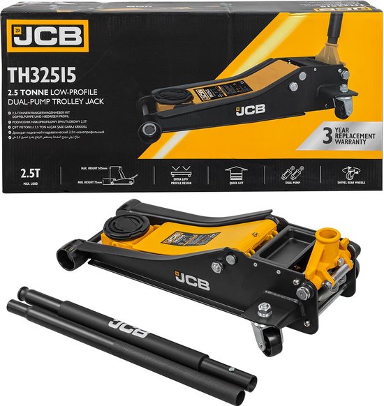 JCB Hydraulische Auto krik - 2.5 ton - Garagekrik Dubbelpomps - Staal Autokrik - Autokrik Laag Profiel - 75mm - 505mm