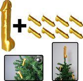 Piemel Piek en Piemel Kersthangers - Goud - Kerstboompiek - Kerstornamenten - Kerstboomversiering - Kerstballen - Kunststof - Inclusief Bevestiging
