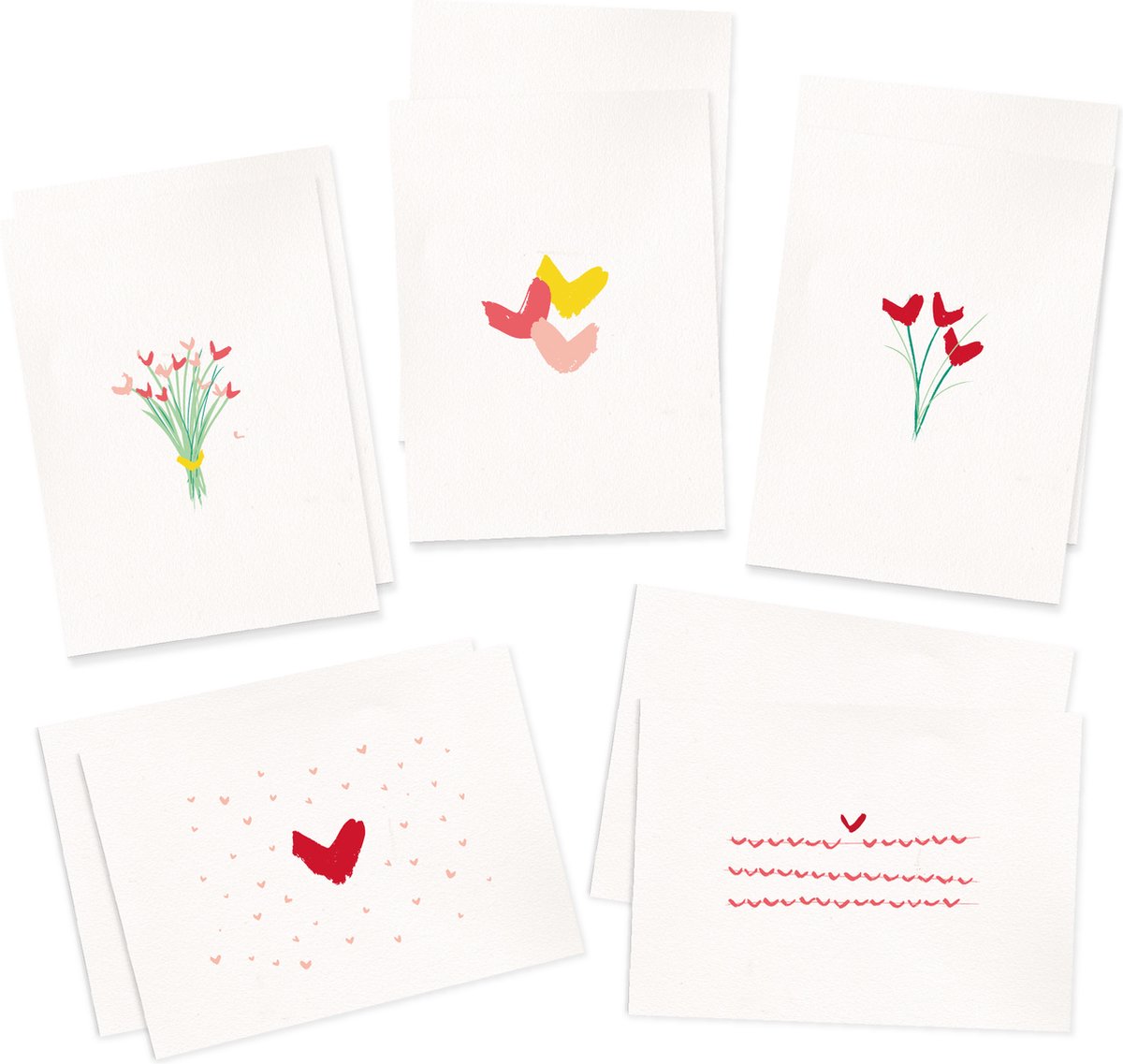 Mix modern - 10x wenskaarten - ansichtkaarten - harten - bloemetje - liefde - love you - huwelijk - thinking of you - verschillende designs - moderne - luxe - gift - zonder tekst