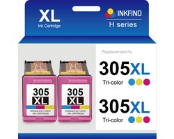 INKFIND 305XXL Extra Hoge Capaciteit (450 pagina's voor een kleurencartridge met 5% dekking) Geschikt voor HP305 HP305XL HP… - 305XXL 2-pack Kleur