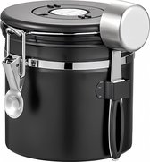 Boîte de conservation de Café - Boîte à Café - Boîte de conservation de café - Pot de conservation hermétique - 1200 ml - Acier inoxydable - Noir - Avec cuillère doseuse et roue de date - Pour Thee, farine, sucre, Grains de café