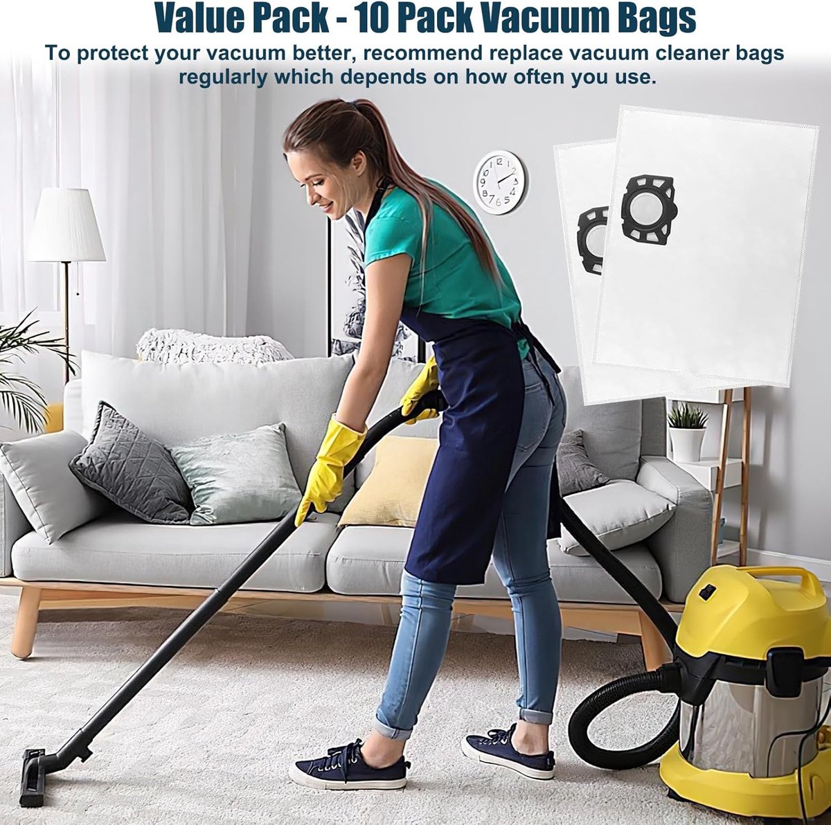 10 Sacs à Poussière + 2 Filtres Plats Plissés Pour Kärcher