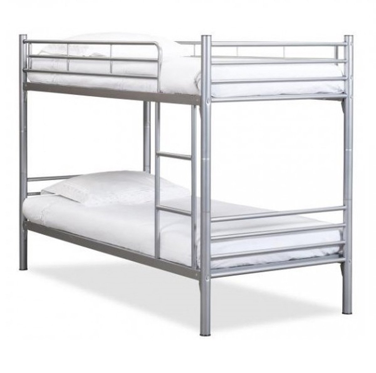 Nessa® Deelbaar Stapelbed 90x200 – Flexibel, Duurzaam en Comfortabel – Met Dwarsgespannen Spiraalbodem – Ladder Aan Vier Zijden Monteerbaar – Zonder Matras Zilver