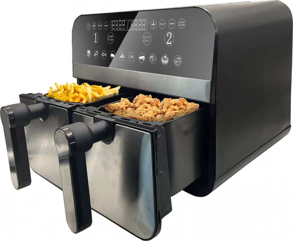 Afbeelding 3 van Comfy Nest Dubbele Airfryer XXL - CN-AFD45NS - 2400W - Duo Airfryer - 9L - Zwart/Zilver