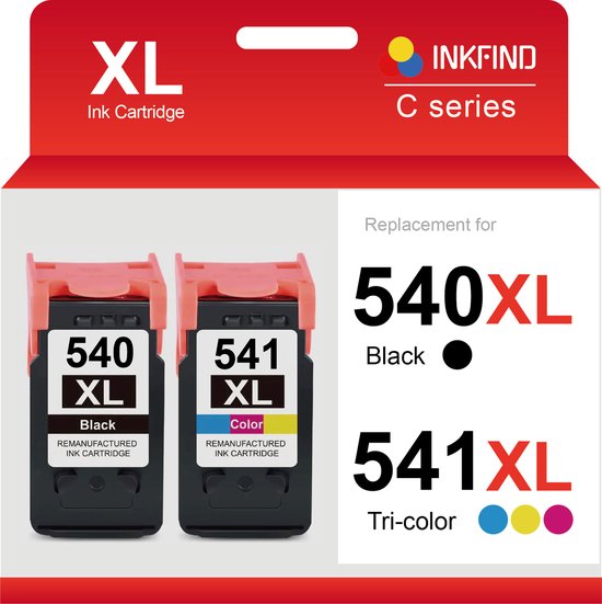Cartouche d'encre INKFIND 540XL 541XL compatible avec Canon 540 Canon540 Canon541 Canon 541 Canon PG-540 PG-540XL CL-541 CL-541XL Haute capacité / pack de 2 Zwart et couleur