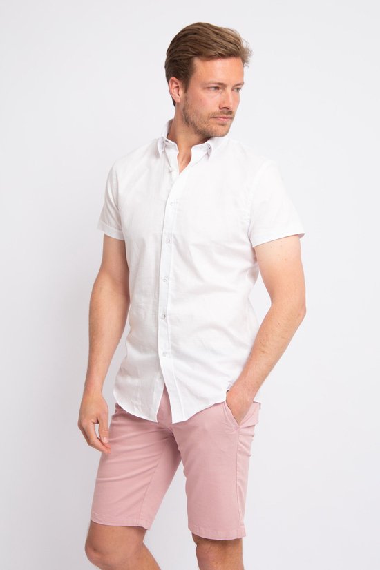 Suitable Short Sleeve Overhemd Linnen Wit - Maat S - Heren - Casual Shirt