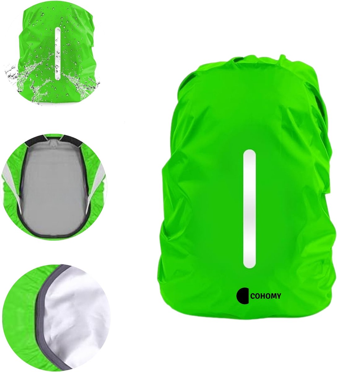CoHomy - Regenhoes rugzak - Waterdicht - 25 tot 35 liter - Universeel - Reflecterend - Lichtgroen