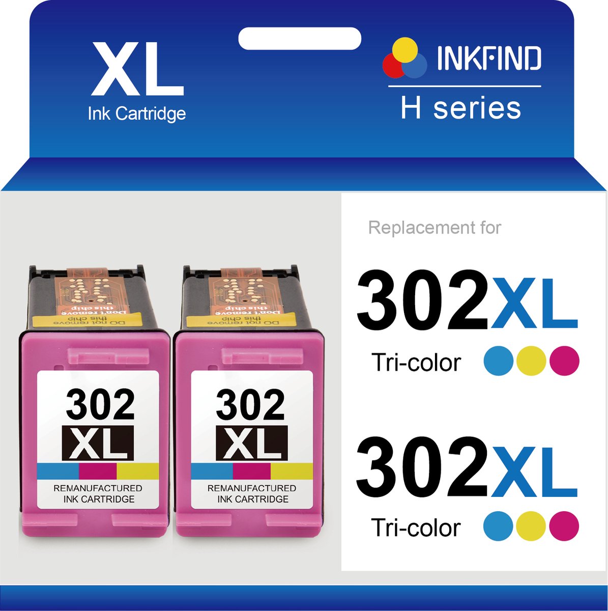 INKFIND 302XL Geschikt voor HP302 HP302XL HP 302 HP 302XL F6U67AE Inktcartridge - Hoge Capaciteit 2-pack Kleur