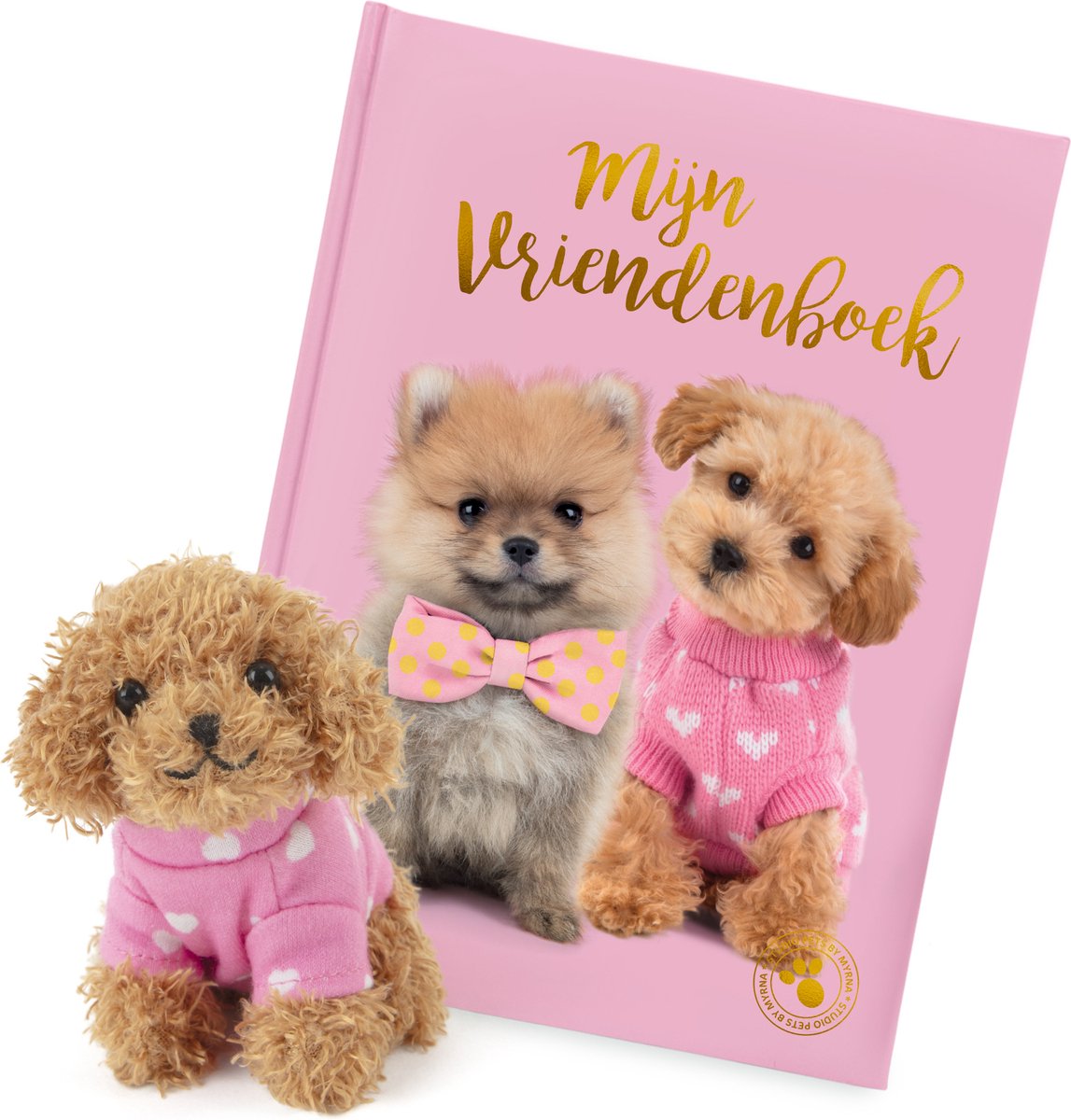 Studio Pets® Set – Honden Vriendenboek & Mini Knuffel Toy Poedel Cookie (8 cm) in Koffer