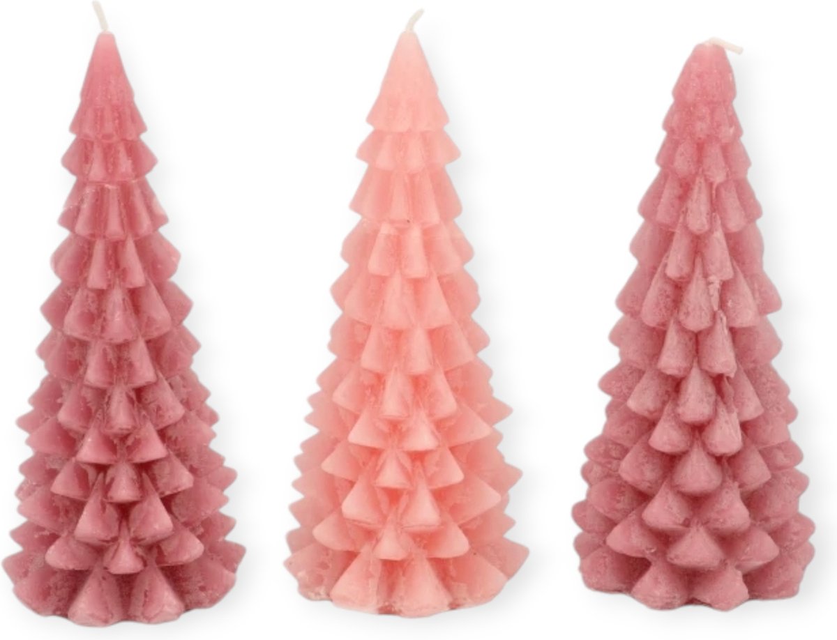 Daan Kromhout - Kerstboom kaarsen - Set/3 - Pink Mix - 9x20cm