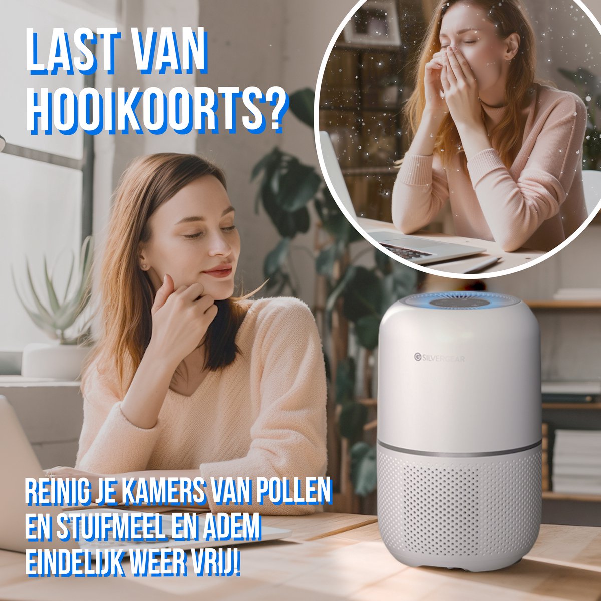 Luchtreiniger Pro met App Combideal 2x Vervangbare HEPA 13 Filter en UV-Lamp - Air Purifier - 165m3/u - Air Cleaner - 4 Standen - Koolstoffilter - Tegen Hooikoorts, Huisstofmijt, Allergie, Stof, Geur, Rook - Wit - Silvergear — afbeelding 2