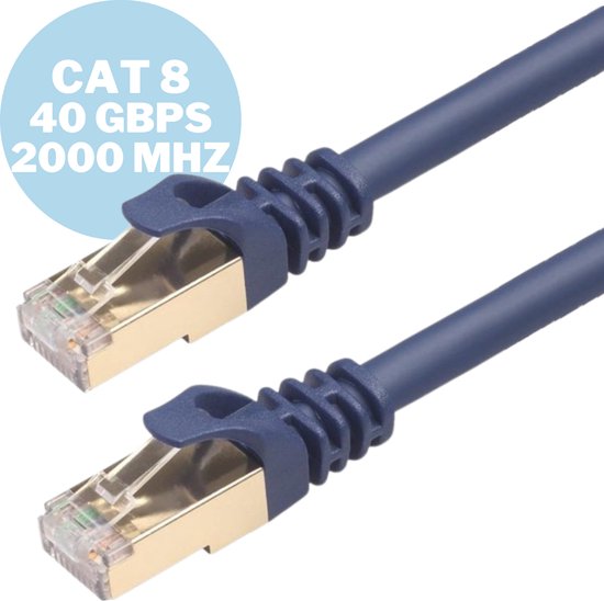 Par câble Internet By Qubix - Câble LAN Ethernet CAT8 - 15 mètres - RJ45 - bleu foncé
