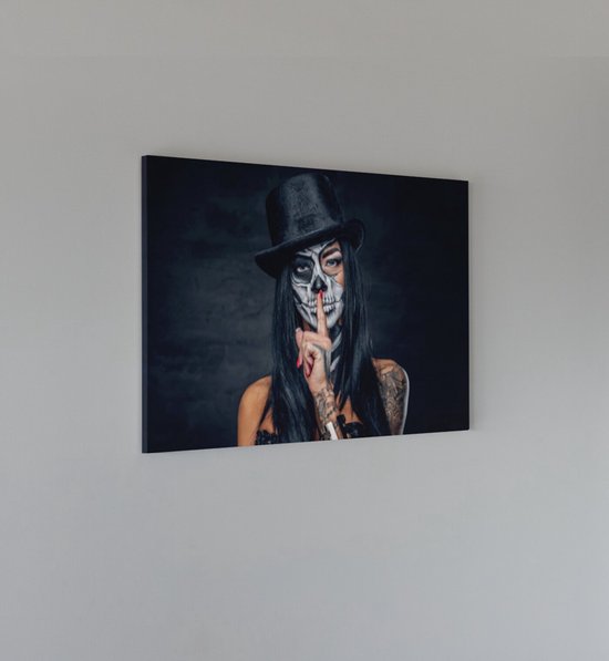 Canvas Schilderij - Vrouw - Tatoeage - Wanddecoratie - 150x100x2 cm