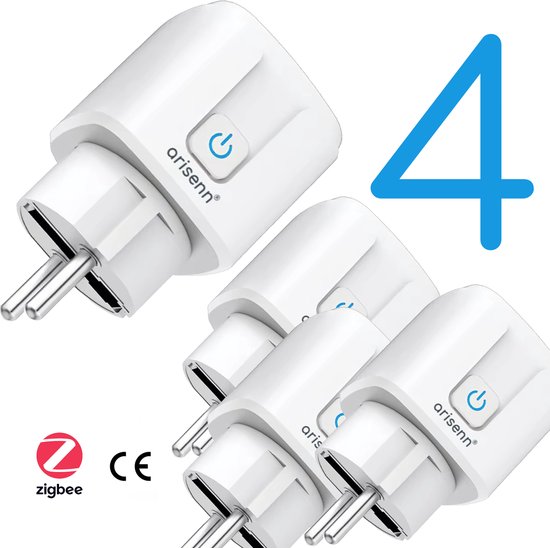 A1Z ZigBee Smart Plug with Energy Monitoring, 10A, Remote Control, Voice Control, Timetable & Timer, Compatible with Alexa, Google Home, ZigBee Hub Required, 4Piece
