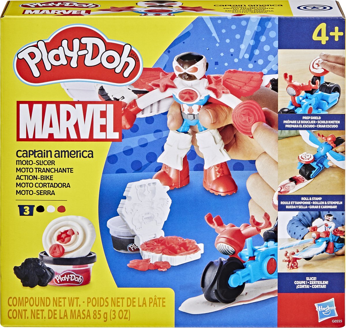 Play-Doh Marvel Captain America Motorsnijder Speelset - Boetseerklei - 3 Play-Doh potjes - Knutselen voor kinderen