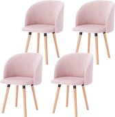 Stoelen set van 4 - Velvet roze - Eetkamerstoel - Met armleuning - Vergaderstoel - Zithoogte 47cm