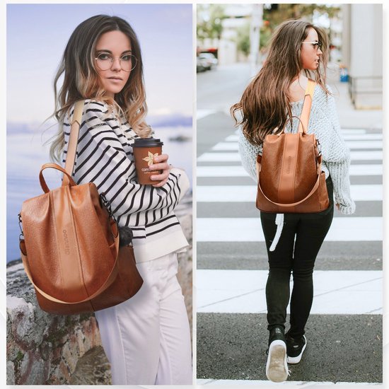Glennoo Anti-theft Backpack Women - Sac à dos femme - Cuir PU - Marron