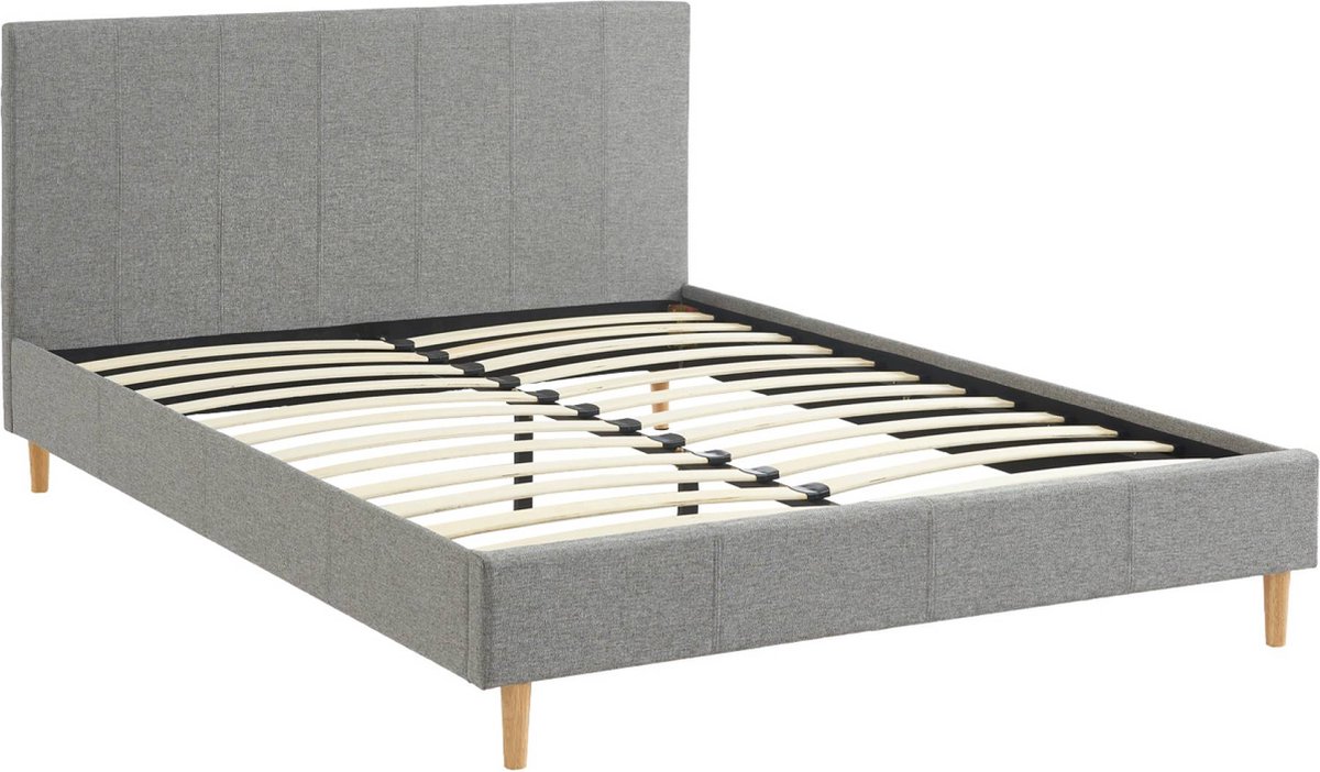 sweeek - Bed met lattenbodem en hoofdeinde, stoffen afwerking, b 202 x d 148 x h 88cm
