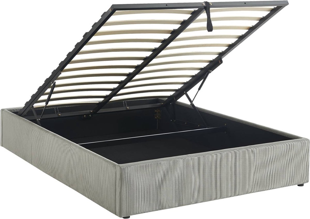 sweeek - Bed met lattenbodem b204 x d148 x h32cm, afwerking corduroy