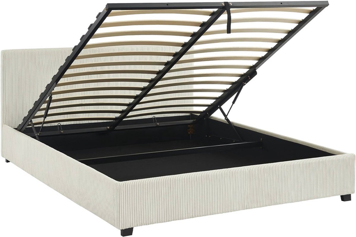 sweeek - Bed met lattenbodem en hoofdeinde, b 211 x d 168 x h 86cm, corduroy afwerking