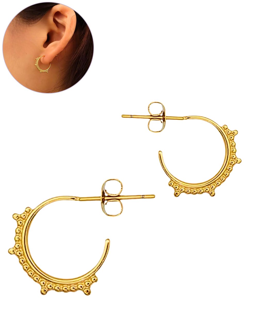 Semyco Oorbellen Dames – Goudkleurige Oorringen – 14 mm (Klein) – Waterproof – Giftbox – Zia