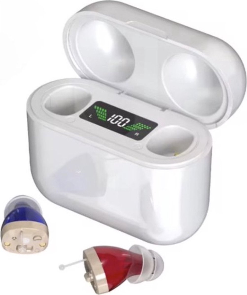 Goedkoopste medj-Beige - Gehoorapparaat -Magnetisch- Opberg box - Oplaadbaar in box 2x Mini Intelligent digitaal Gehoorapparaat - 5 Volume standen - Geluid Reductie - Universeel