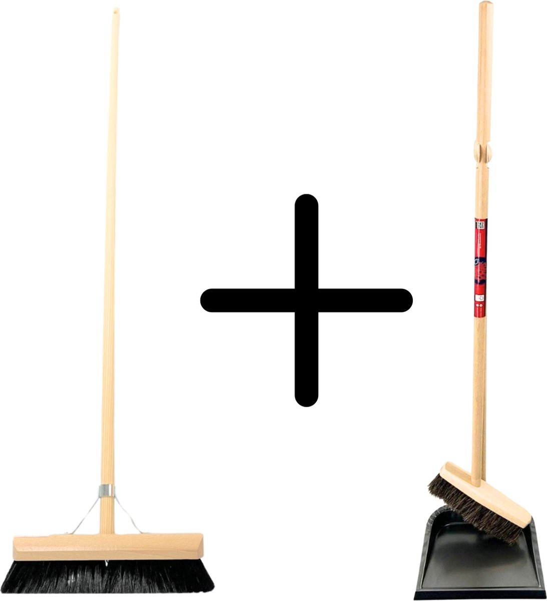 Goedkoopste Synx Tools bezem Binnenbezem 30 cm en Stoffer en blik met lange steel 97 cm - Paardenhaar / zaalveger - Classic- - Hout/Metaal