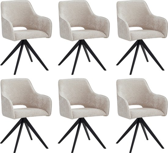 Colenis® - Chaise de salle à manger Lavinia - Set de 4 - Beige - Velours Adoré - Avec accoudoirs - Sans rayures latérales