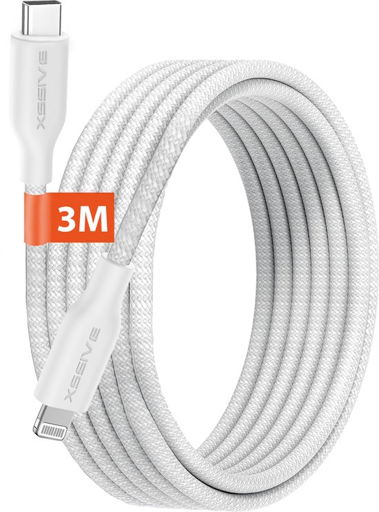 Lange 3 Meter Oplaadkabel geschikt voor Apple CarPlay, iPad, AirPods en iPhone met Lightning naar USB-C Kabel - Oplader Kabel - Snellader