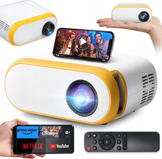 Draagbare Mini Beamer met WiFi – 3000 Lumen – Stream draadloos vanaf uw smartphone, tablet of laptop - geel