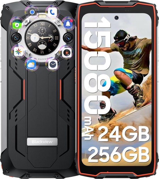 Blackview BV9300 Pro - Robuuste Smartphone - 24(12+12)GB RAM - 256GB - 15080mAh - 120Hz 6.7" FHD - Dual 4G LTE - 64MP+32MP - IP68 Waterdicht - 1.32" Achterkant Dsiplay - NFC - GPS - Oranje