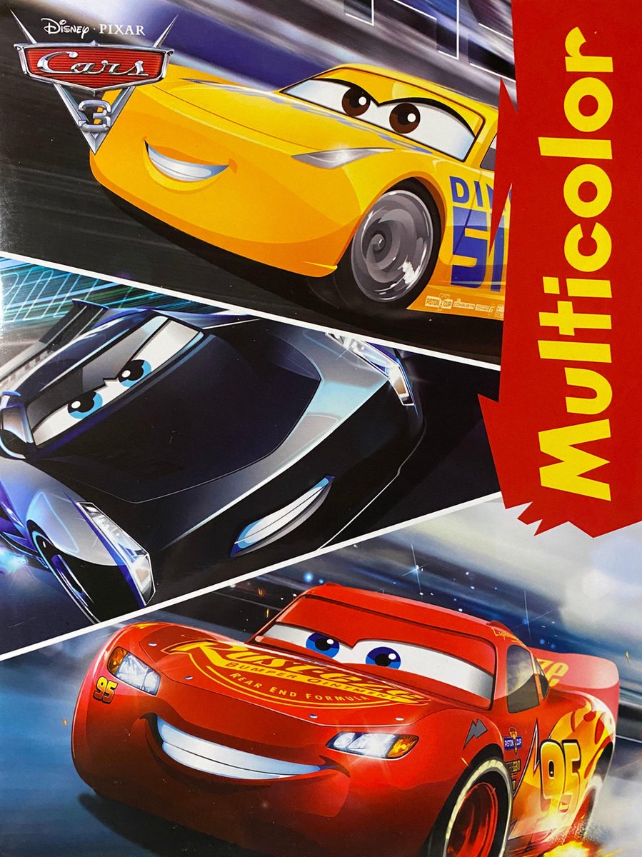 Multicolor Disney Pixar Cars 3 Kleurboek - Actierijke Kleurplaten met Lightning McQueen, Cruz Ramirez en Jackson Storm - 32 Pagina's - Geschikt voor Kleurpotloden en Wasco