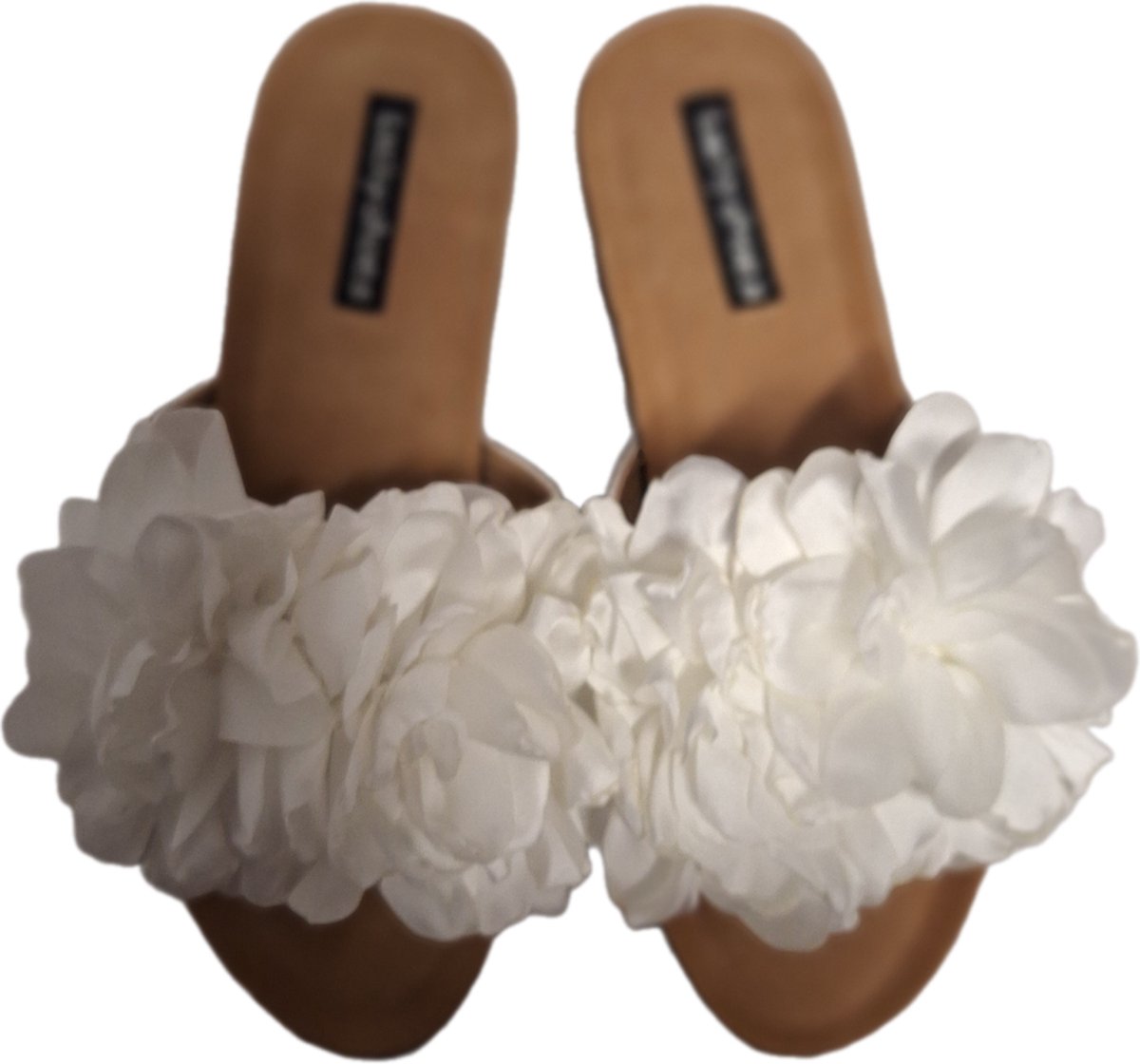 LUCKYSHOES-PLATEAU SLIPPER-WHITE/LEDERLOOK-BIGFLOWER-KURKSOLE-38