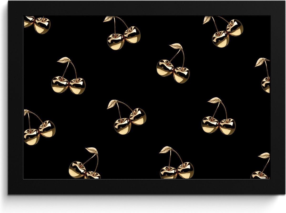 FrameYourWall Fotolijst inclusief poster - Posterlijst 30x20 cm - Posters - Patroon - Kersen - Goud - Chrome - Foto in lijst - Keuken decoratie muur - Wanddecoratie accessoires - Muurdecoratie - Schilderijen
